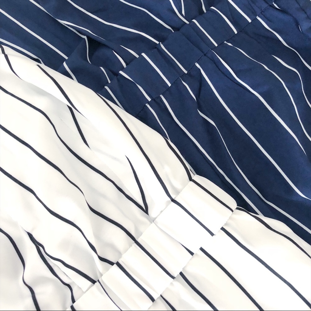 White Striped Low V Cut Halter Jumpsuit - Picture 4 of 5